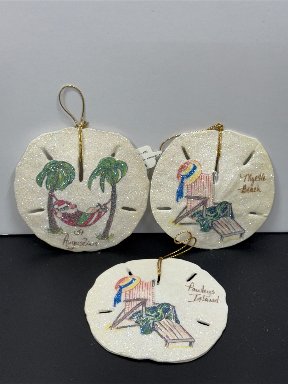 NOS Sand Dollar Ornament - White Glitter Holiday Decoration